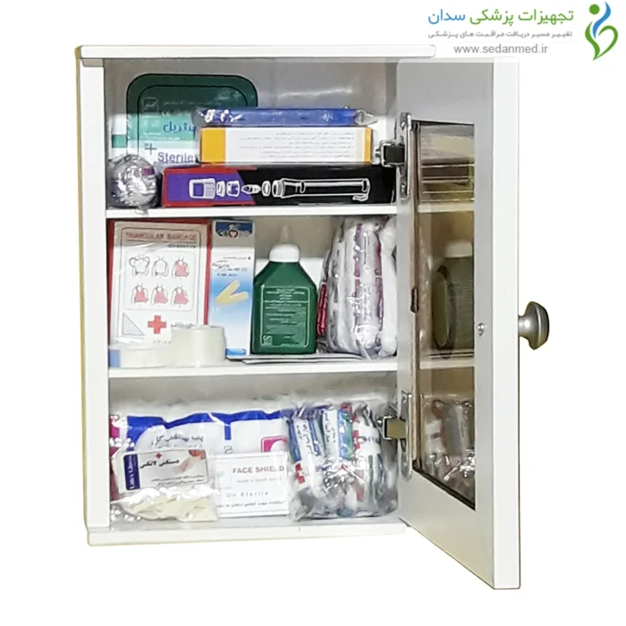 جعبه کمک های اولیه دیواری S084 با چوب MDF و درب شیشه ای